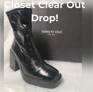 Kenneth Cole New York Stretch Black Patent Platform Bootie - Size 7.5 M